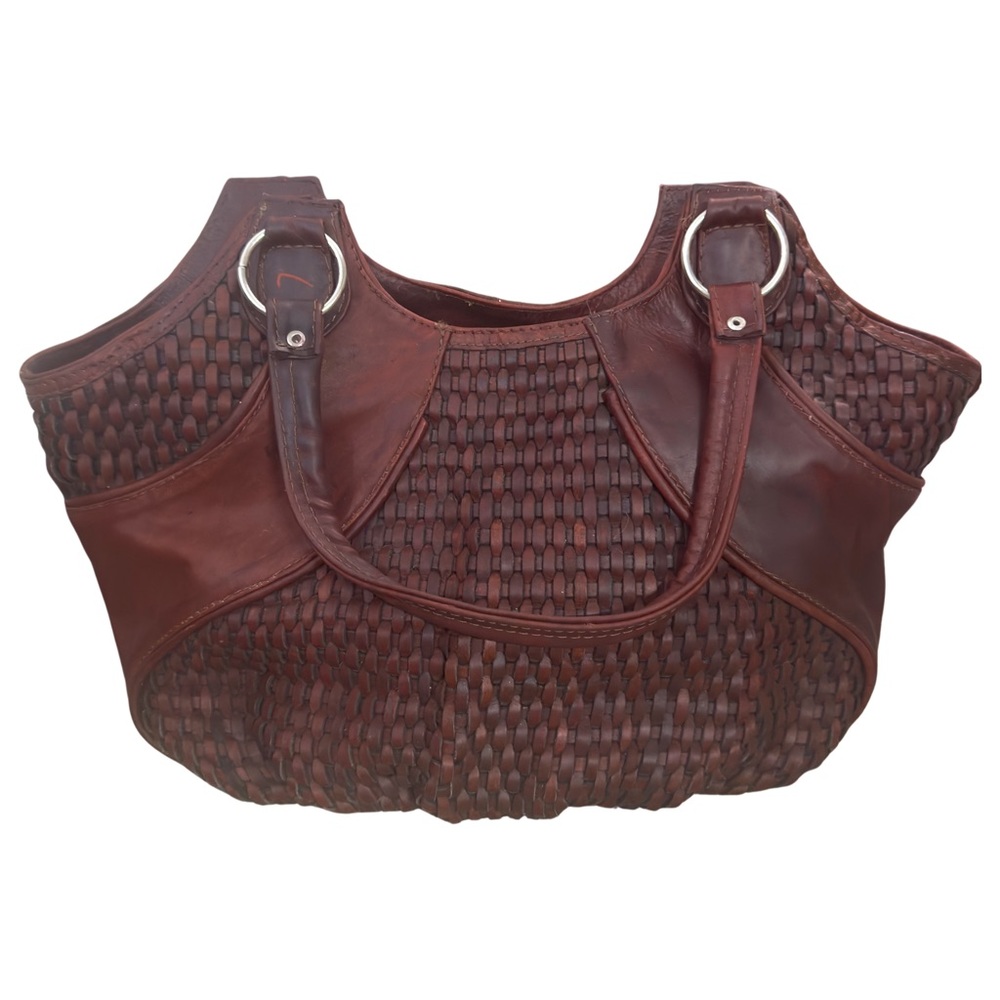 Handmade in Mexico- Red Bark Woven Leather Shoulder Bag - Picture 2 of 14